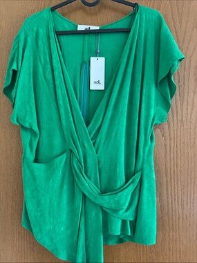 Women's Emerald Green Draped Wrap Blouse